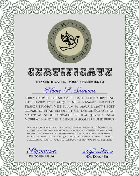 Certificate of achievement template. Retro design. With guilloche pattern and background. Vector pattern that is used in money and certificate.