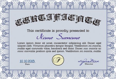 Sample Diploma. Frame certificate template Vector.Artistry design. Easy to print. 