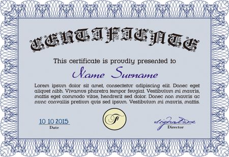 Sample Diploma. Frame certificate template Vector.Artistry design. Easy to print.