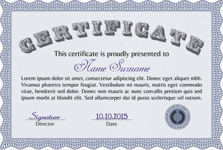 Certificate or diploma template. With great quality guilloche pattern. Beauty design. Vector certificate template.