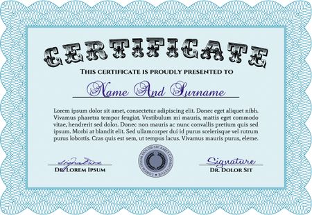 Sample certificate or diploma. Border, frame.Printer friendly. Superior design. 