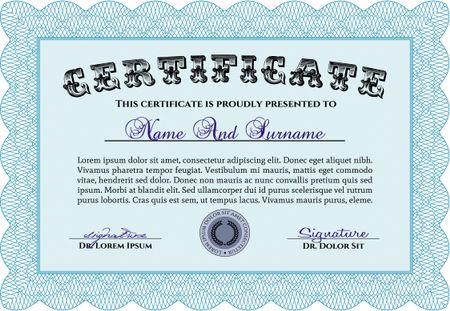 Sample certificate or diploma. Border, frame.Printer friendly. Superior design.