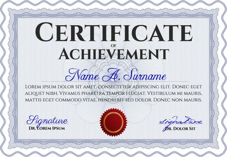 Certificate of achievement template. Complex background. Excellent design. Vector pattern that is used in currency and diplomas.
