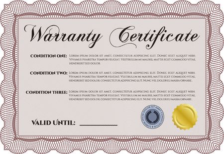 Sample Warranty template. Complex design. Vector illustration. With sample text. 