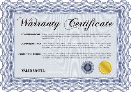 Sample Warranty template. Complex border. Perfect style. With sample text. 