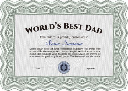 Award: Best dad in the world. Elegant design. Complex background. Border, frame.