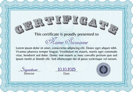 Certificate of achievement. With guilloche pattern. Vector certificate template.Cordial design. 