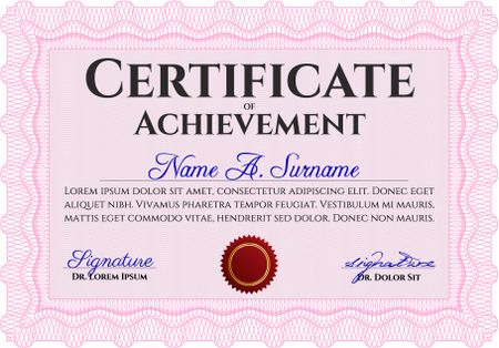 Certificate template or diploma template. Cordial design. With linear background. Diploma of completion.