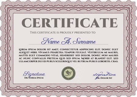 Diploma or certificate template. Money style.Retro design. Complex background. 