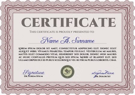 Diploma or certificate template. Money style.Retro design. Complex background.