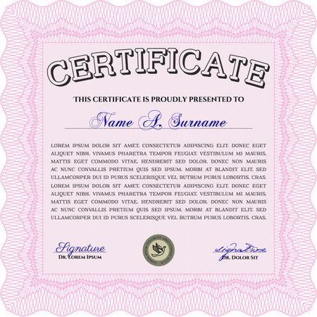 Certificate template or diploma template. With complex linear background. Beauty design. Border, frame.