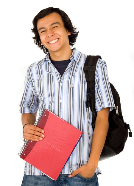 happy male student portrait over a white background