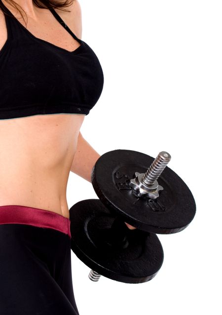 female fitness torso 2 with weights on white