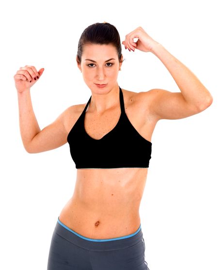 girl doing exercise over a white background