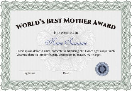 World's Best Mom Award. Customizable, Easy to edit and change colors.Easy to print. Excellent complex design. 