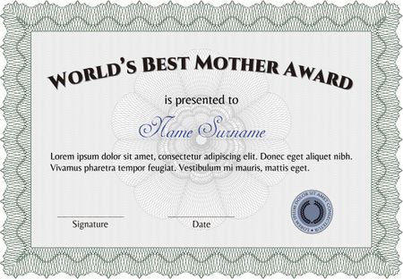 World's Best Mom Award. Customizable, Easy to edit and change colors.Easy to print. Excellent complex design.