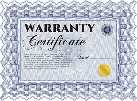 Warranty Certificate template. Complex frame design. Retro design. With sample text. 