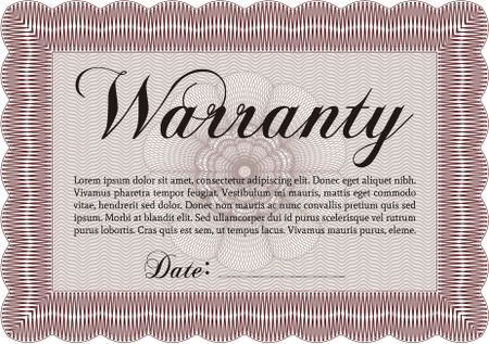 Sample Warranty template. Complex frame. It includes background. Vector illustration.