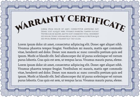 Warranty Certificate template. Perfect style. Easy to print. Complex design. 