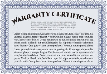 Warranty Certificate template. Perfect style. Easy to print. Complex design.