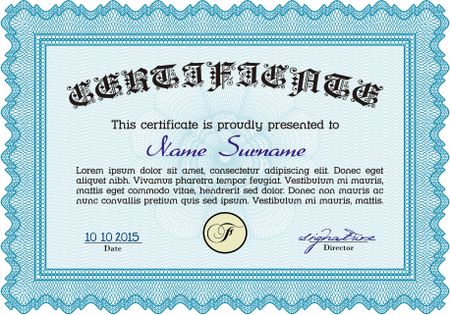 Diploma or certificate template. Lovely design. Complex background. Money style.