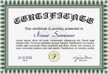 Sample Certificate. Beauty design. With guilloche pattern. Detailed.