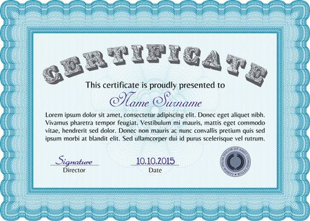 Sample Certificate. Excellent design. Printer friendly. Vector pattern that is used in currency and diplomas.