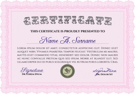 Diploma template or certificate template. With guilloche pattern. Superior design. Vector pattern that is used in currency and diplomas.