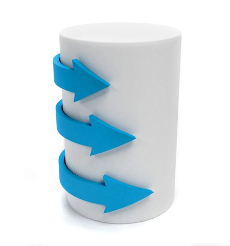Blue arrows around a white cylinder isolated