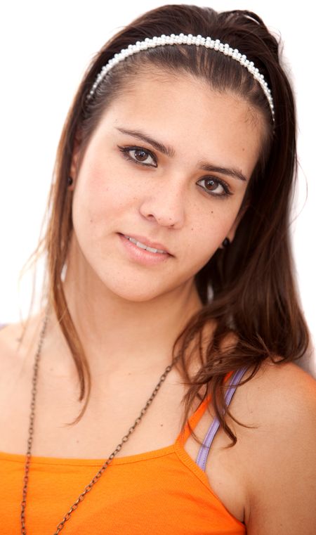 Young woman portrait isolated over a white background