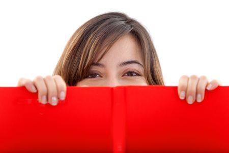 girl-covering-face-red-banner-isolated-36651967 Girl covering her face with a red banner isolated