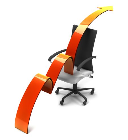 arrow moving up over an office chair isolated