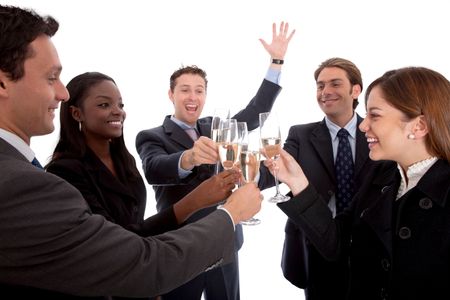Business people toasting on their success isolated
