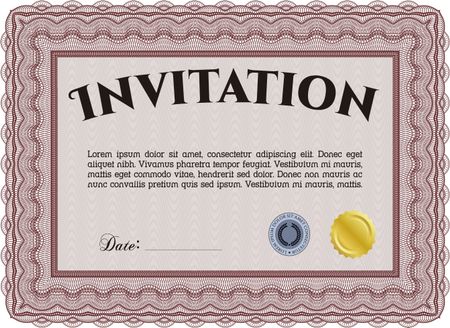 Formal invitation template. With complex linear background. Border, frame.Nice design. 