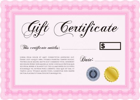 Modern gift certificate. With complex background. Cordial design. Border, frame.
