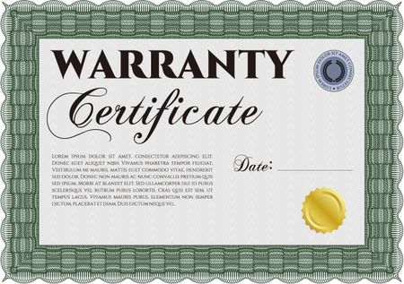 Sample Warranty template. It includes background. Complex border design. Very Detailed. 