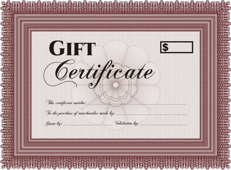 Retro Gift Certificate template. Customizable, Easy to edit and change colors.Cordial design. With guilloche pattern and background. 