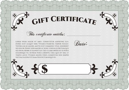 Vector Gift Certificate template. With complex linear background. Border, frame.Excellent design.