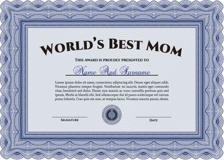 Award: Best Mom in the world. With complex linear background. Sophisticated design. Vector illustration.