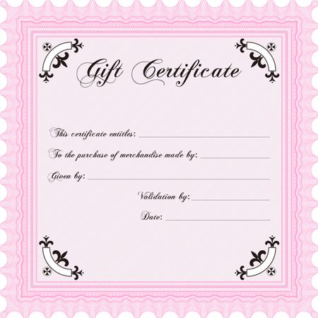 Gift certificate template. Border, frame.Complex design. With complex linear background. 