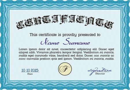 Diploma or certificate template. Border, frame.With guilloche pattern and background. Complex design. 