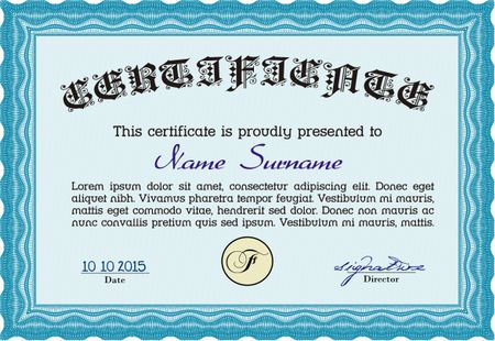 Diploma or certificate template. Border, frame.With guilloche pattern and background. Complex design.