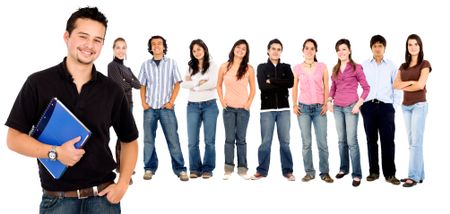 group of students isolated over a white background