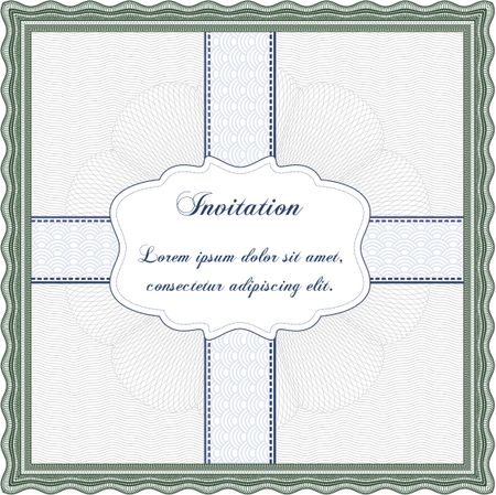 Vintage invitation. Border, frame.Superior design. With guilloche pattern and background. 