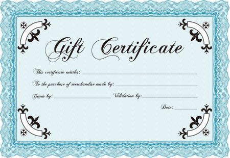 Gift certificate template. Cordial design. With great quality guilloche pattern. Customizable, Easy to edit and change colors.