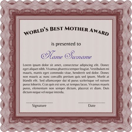 World's Best Mom Award. Printer friendly. Border, frame.Excellent design. 