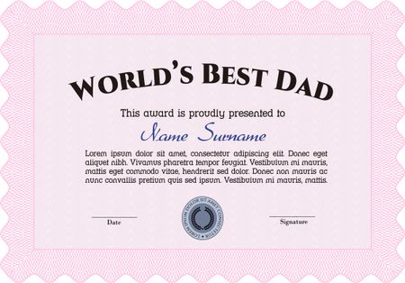 Best Father Award Template. Border, frame.With guilloche pattern and background. Artistry design. 
