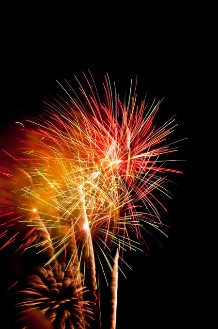 Clustered bursts of multicolored fireworks