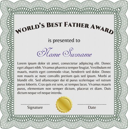 Best Dad Award Template. Customizable, Easy to edit and change colors.With great quality guilloche pattern. Good design.