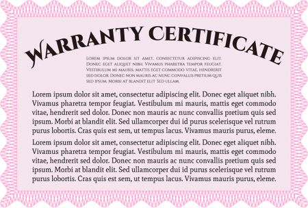 Sample Warranty certificate. With background. Complex design. Retro design. 